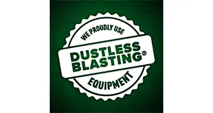 A green background with the words dustless blasting equipment in white.