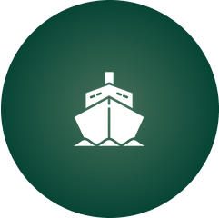 White ship icon on a green circular background.