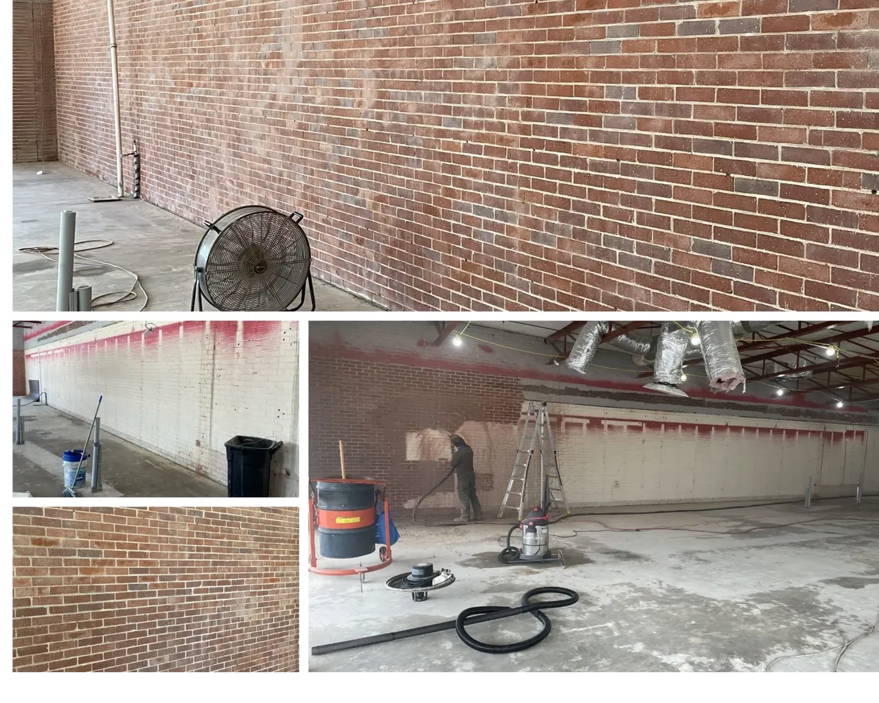 A collage of photos with the walls being painted.